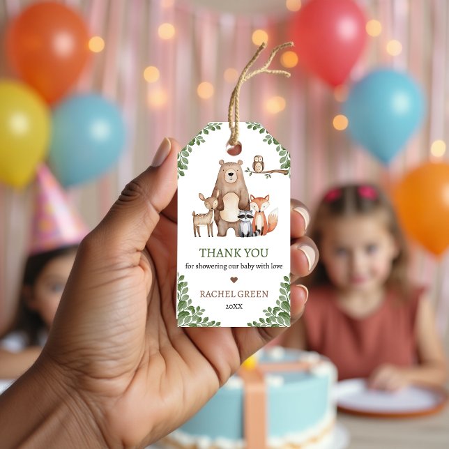 Söta Skogsdjur Träskmark Bebis Shower Presentetikett (Cute Forest Animals Woodland Baby Shower Gift Tags )