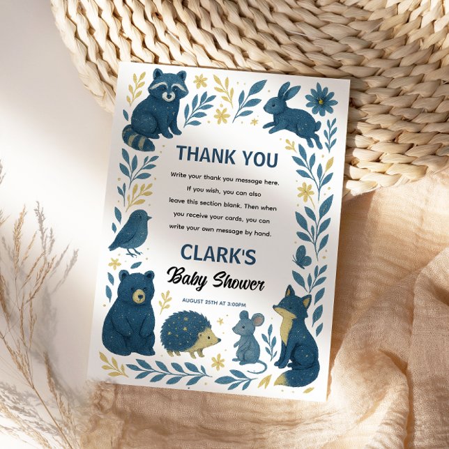 Söta Skogsfigurer | Rustik Skogsbarnkalas Tack Kort (Cute Woodland Creatures |Rustic Forest Baby Shower Thank You Card
)