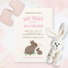 Söta skogskaniner med hjärtan tjej baby shower inbjudningar