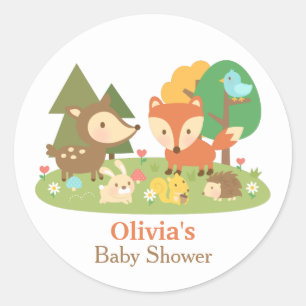 Söta Skogslevande Djur Baby Shower Fest Etiketter