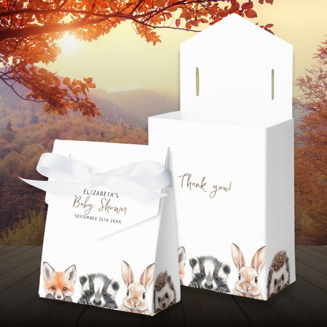 Söta skogsvänner Trädgårdsdjur Babykalas Presentaskar (Cute Forest Friends Woodland Animals Baby Shower Favor Boxes)