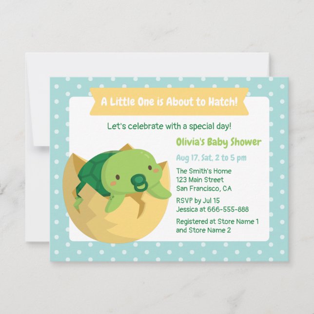 Söta sköldpaddor i ägg baby shower inbjudan (Framsida)