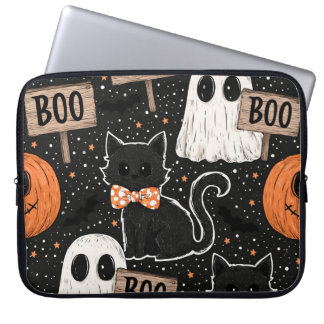 Söta skrämmande Halloween-festkatter och spöken Bo Laptop Fodral