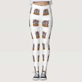Söta skrämmande skelettkor med pumpor  leggings