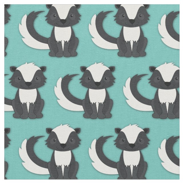 Söta Skunkar Barn Teal Tyg (Närbild)
