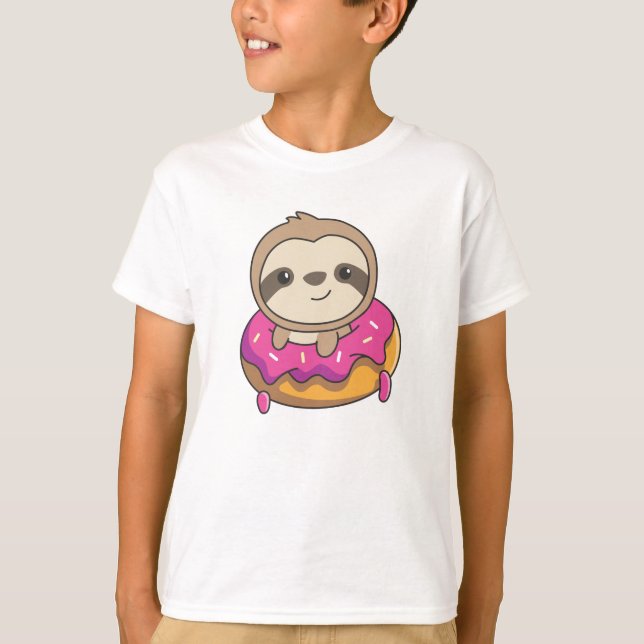 Söta Sloth Funny Animals i Donut-fel T Shirt (Framsida)