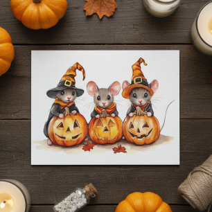 Söta små akvarellmus Halloween-pumpor Julkort