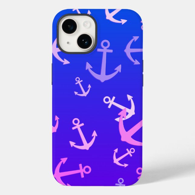 Söta Små Ankare på Blå/Lila iPhone-fodral (Baksida)