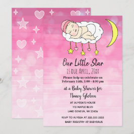 Söta små Baby rosa stjärnor och månar flickor Inbjudningar