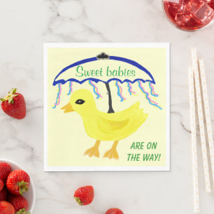 Söta små barn Gula Ankunge Baby Shower Paraply Pappersservett