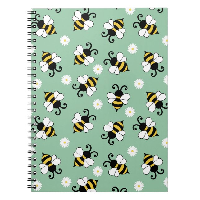 Söta små bin och daisy blommor mönster anteckningsbok (Framsidan)