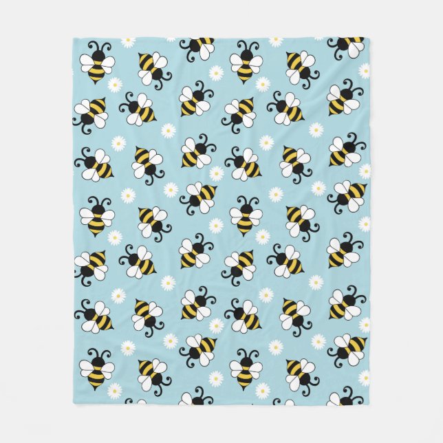 Söta små bin och daisy blommor mönster fleecefilt (Framsidan)