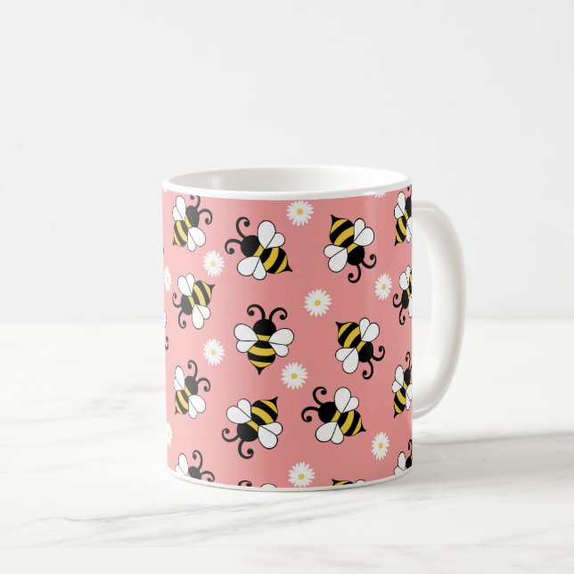 Söta små bin och daisy blommor mönster kaffemugg (Framsida höger)