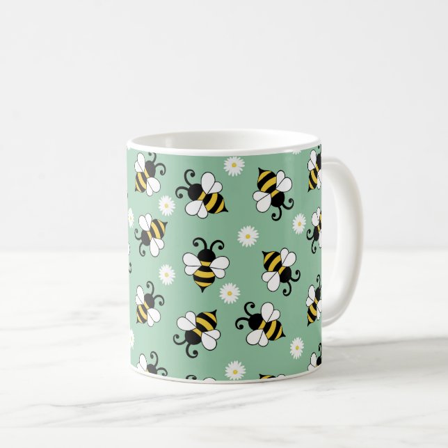 Söta små bin och daisy blommor mönster kaffemugg (Framsida höger)