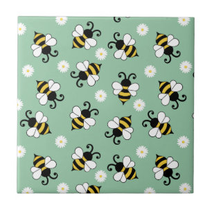 Söta små bin och daisy blommor mönster kakelplatta