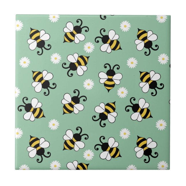 Söta små bin och daisy blommor mönster kakelplatta (Framsidan)