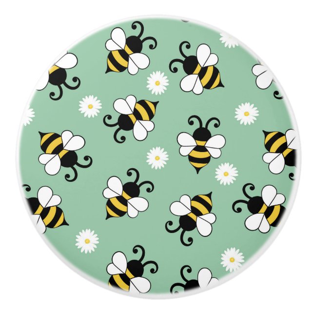 Söta små bin och daisy blommor mönster knopp (Framsidan)