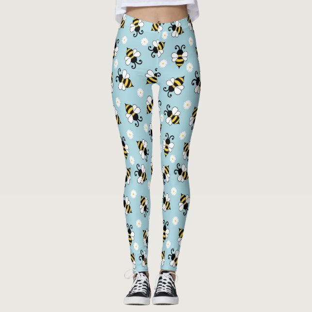 Söta små bin och daisy blommor mönster leggings (Framsida)