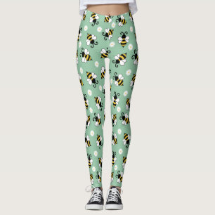 Söta små bin och daisy blommor mönster leggings