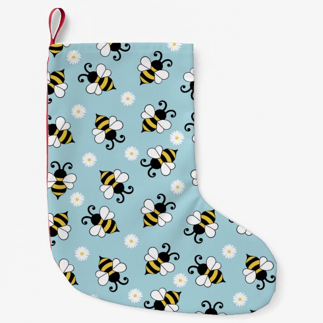 Söta små bin och daisy blommor mönster liten julstrumpa (Framsidan)