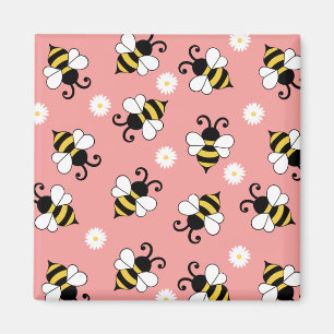 Söta små bin och daisy blommor mönster magnet