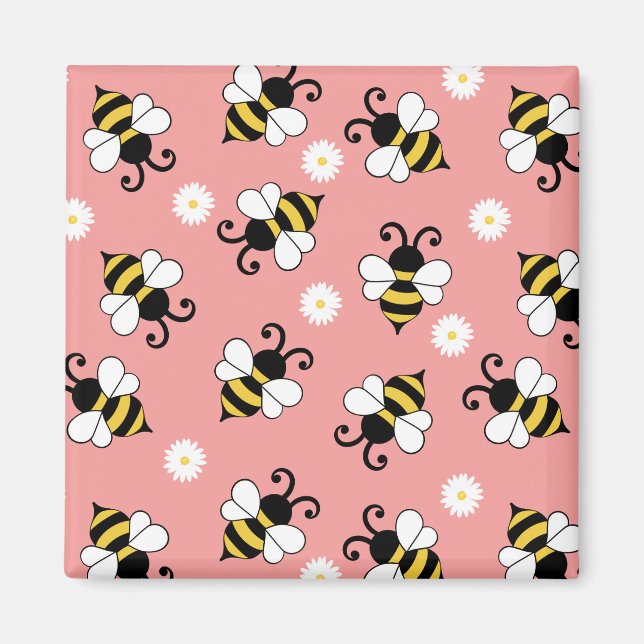 Söta små bin och daisy blommor mönster magnet (Framsidan)