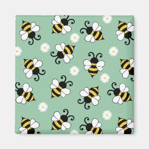 Söta små bin och daisy blommor mönster magnet