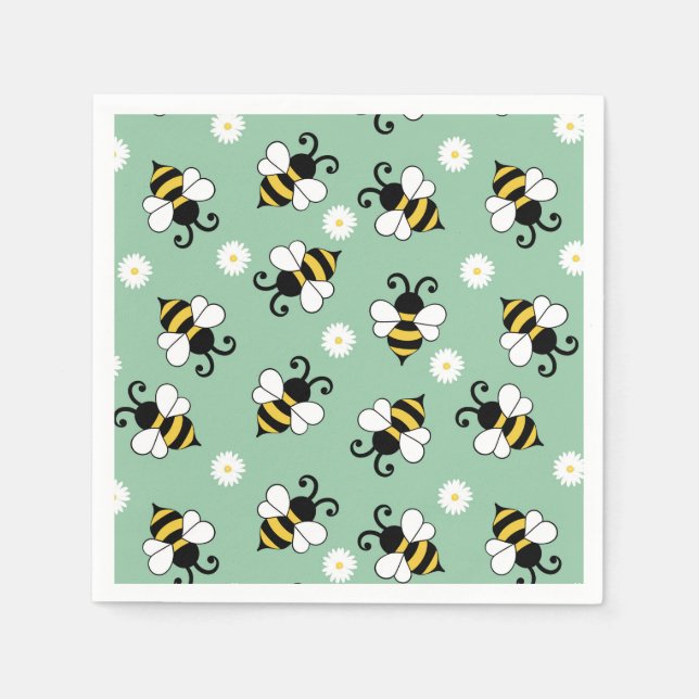 Söta små bin och daisy blommor mönster pappersservett (Framsidan)