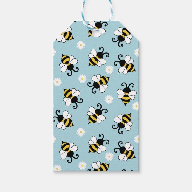 Söta små bin och daisy blommor mönster presentetikett (Framsidan)
