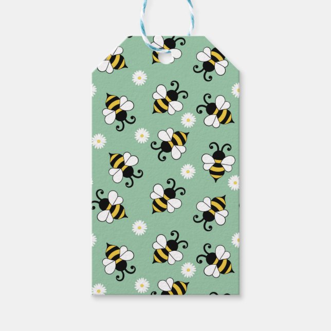 Söta små bin och daisy blommor mönster presentetikett (Framsidan)