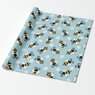 Söta små bin och daisy blommor mönster presentpapper