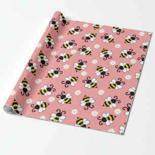 Söta små bin och daisy blommor mönster presentpapper