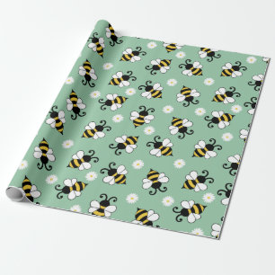 Söta små bin och daisy blommor mönster presentpapper
