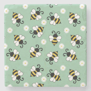 Söta små bin och daisy blommor mönster stenunderlägg