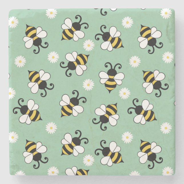 Söta små bin och daisy blommor mönster stenunderlägg (Framsidan)