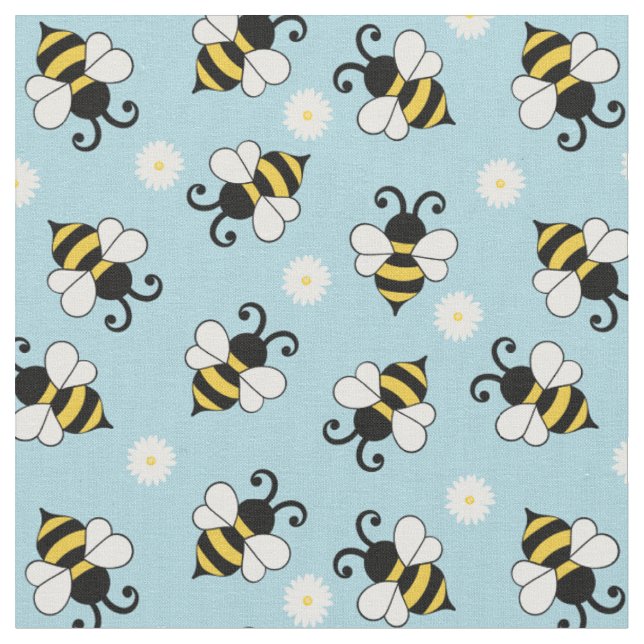 Söta små bin och daisy blommor mönster tyg (Närbild)