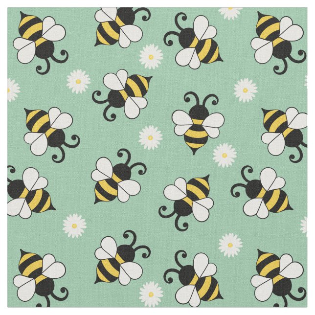 Söta små bin och daisy blommor mönster tyg (Närbild)