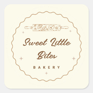 Söta små Bitor Bakery Logotyp Sticker Fyrkantigt Klistermärke