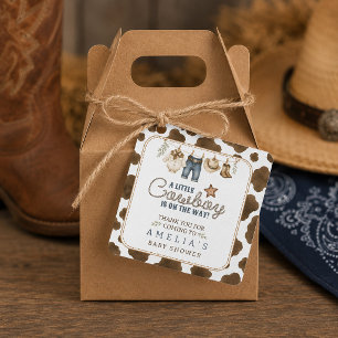 Söta små cowboy lantliga baby shower presentkort gåvor etiketter