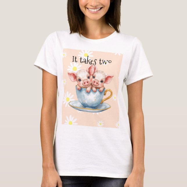 Söta små dvärgtvillinggrisar i tekopp t shirt (Framsida)