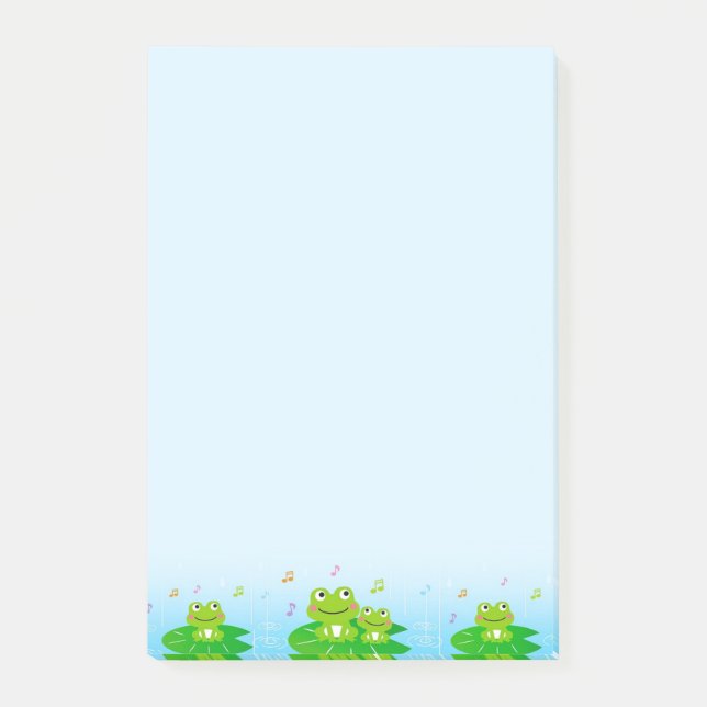 Söta små grodor på ljusblå toner post-it block (Framsida)