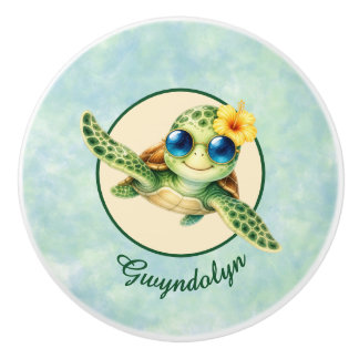 Söta små havssköldpaddor med tropiska blommor knopp