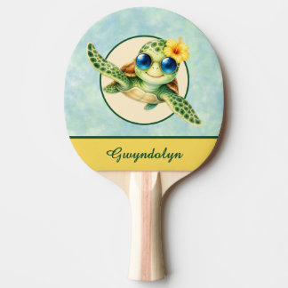 Söta små havssköldpaddor med tropiska blommor pingisracket