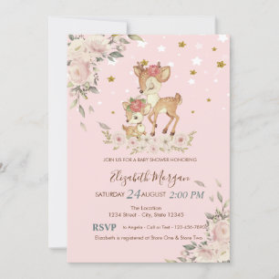 Söta små hjortblommor, stjärnor baby shower  inbjudningar