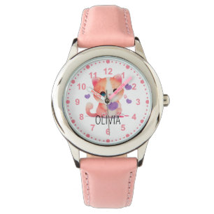 Söta Små Katter Rosa Anpassat Namn Armbandsur