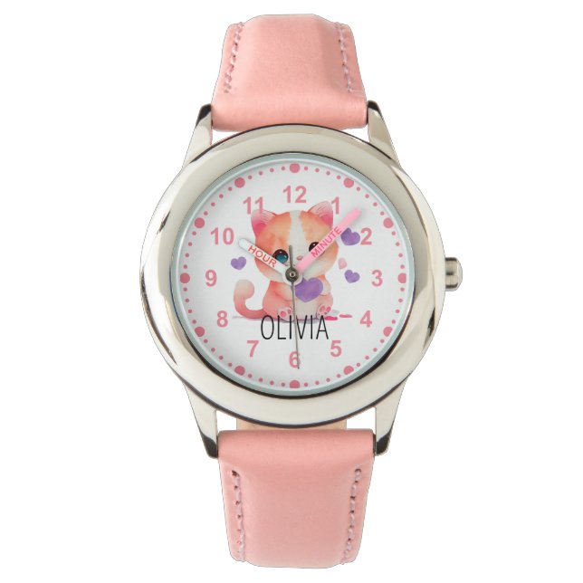 Söta Små Katter Rosa Anpassat Namn Armbandsur (Framsida)