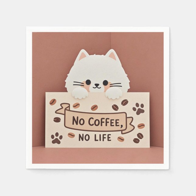 Söta små kattklövar och kaffebönor pappersservett (Framsidan)