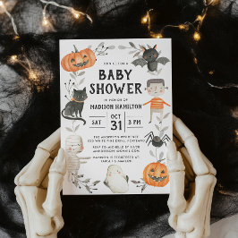 Söta Små Monster Halloween Baby Shower Inbjudningar