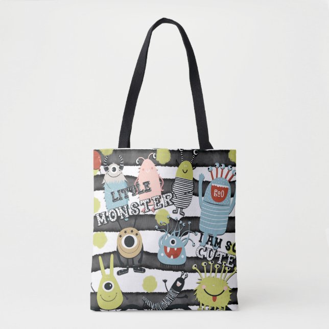 Söta Små Monster Modern Chic Vattenfärg Rand Tygkasse (Framsida)