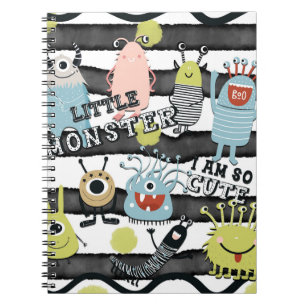 Söta Små Monster Modern Chic Vattenfärg Randig Anteckningsbok